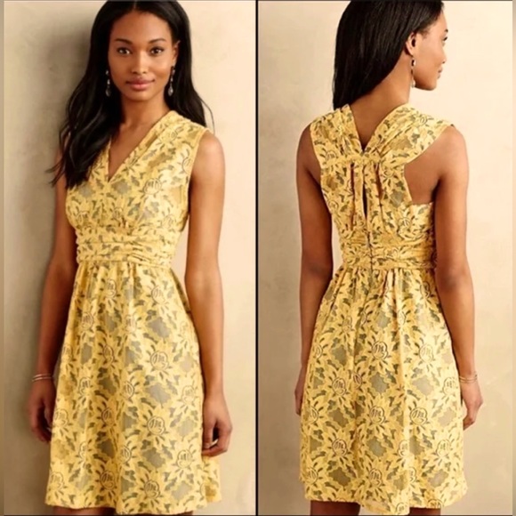 Anthropologie Plenty by Tracy Reese Nikki Garden Trellis Lace Yellow Dress Sz 6 - Picture 1 of 14